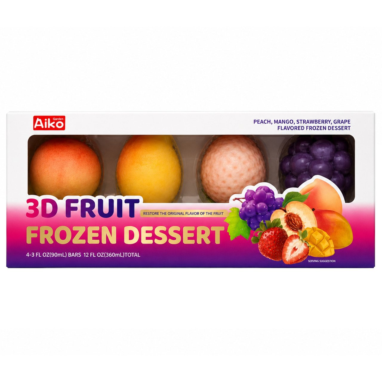 Aiko 3D Fruit Ice Cream Variety Pack, 4 Bars / 3.0 oz Each - Image 1
