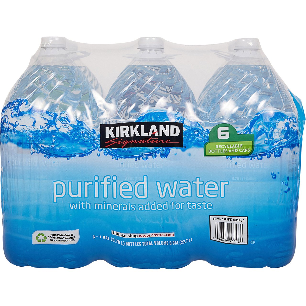 Kirkland Signature Purified Drinking Water, 1 Gallon, 6 ct