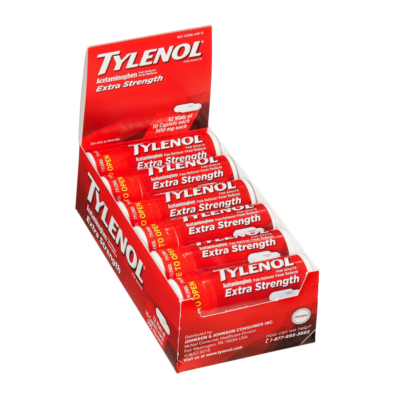 Tylenol Extra Strength 12/10 Caplet Vial - Image 1