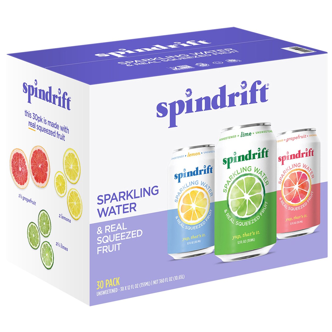 Spindrift Sparkling Water Variety Pack, 30 x 12 FL OZ - Image 1