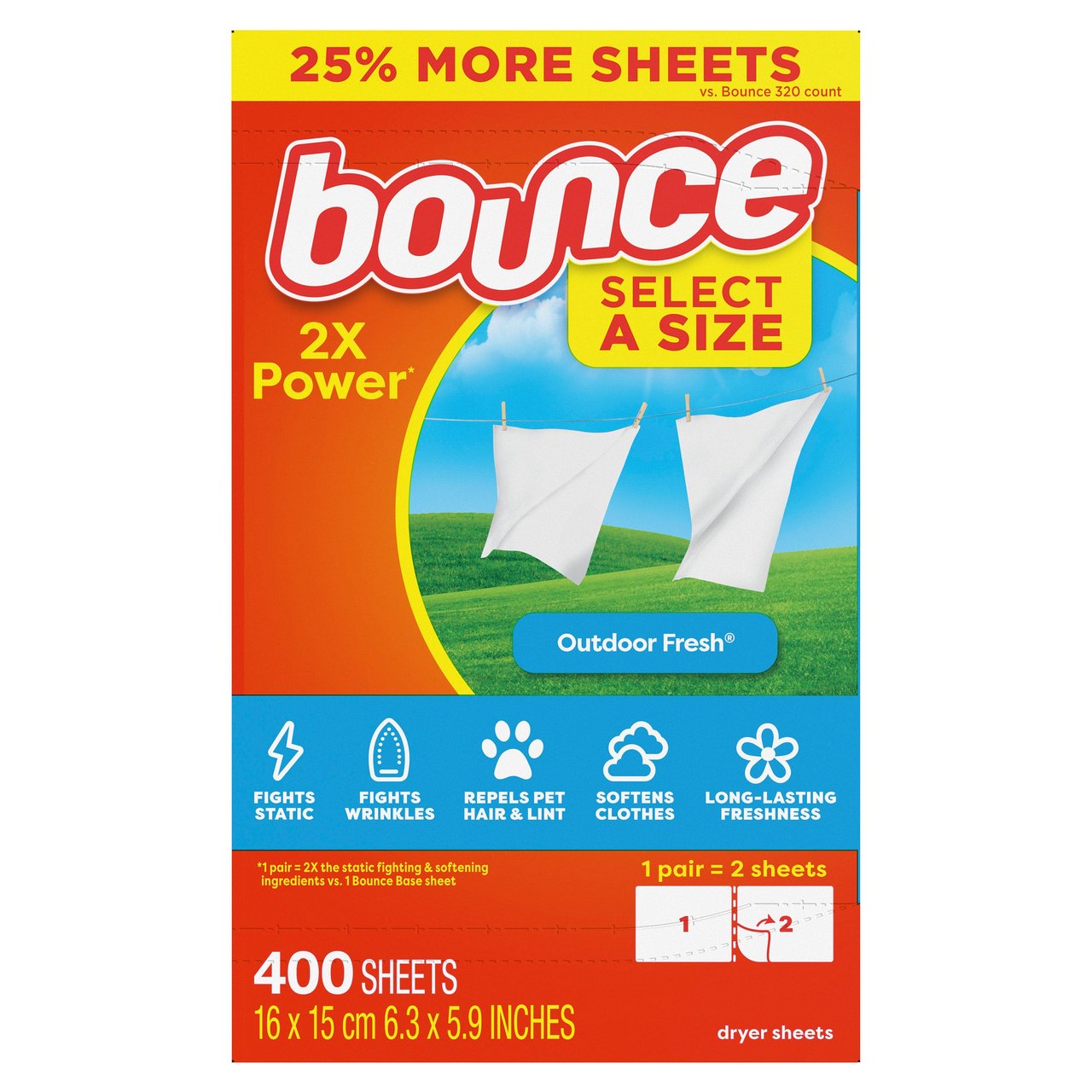Bounce Select-A-Size Dryer Sheets, Outdoor Fresh, 400 Sheets - Image 1