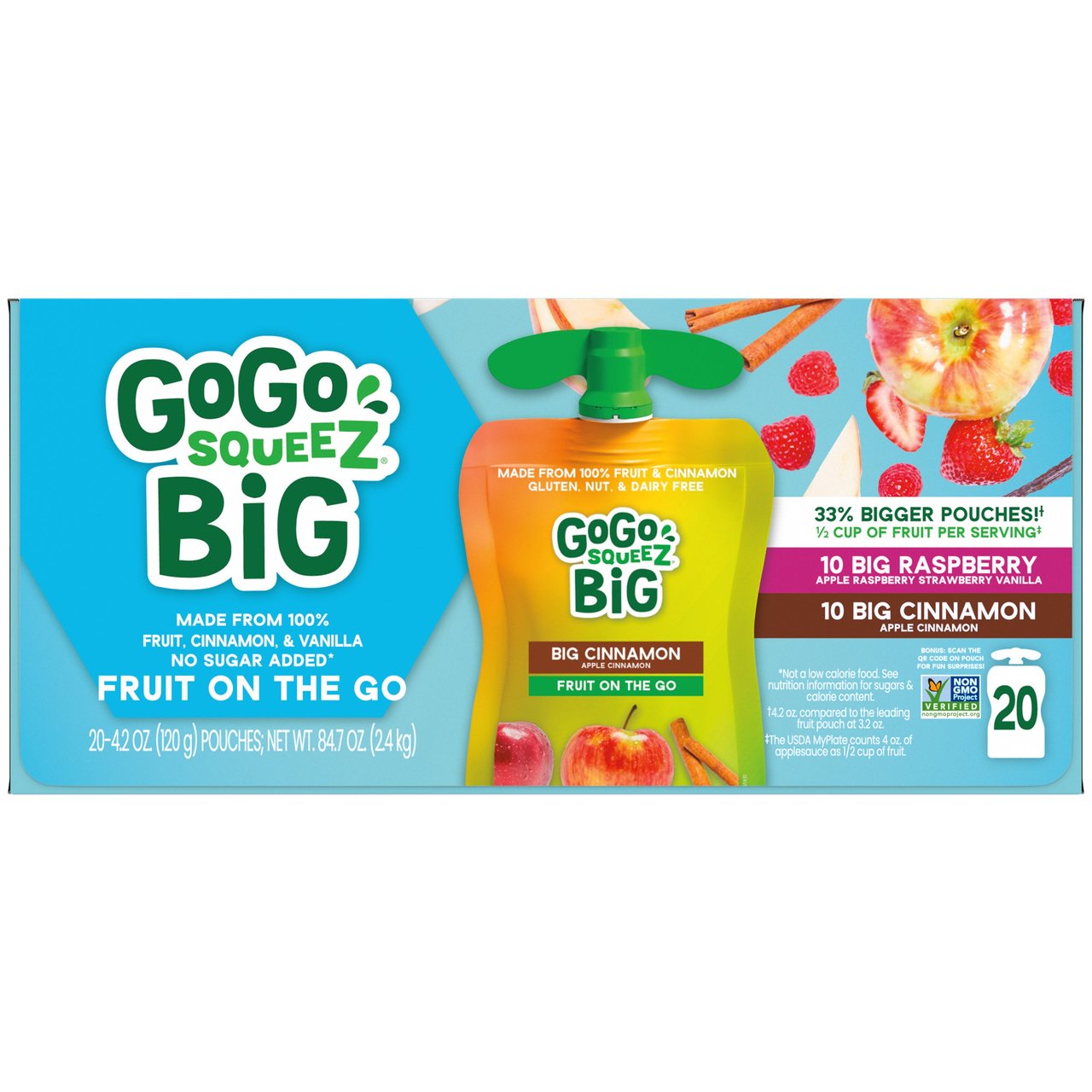 GoGo squeeZ BIG Squeez Variety Pack, 20 Pouches, 4.2 oz Each - Image 1