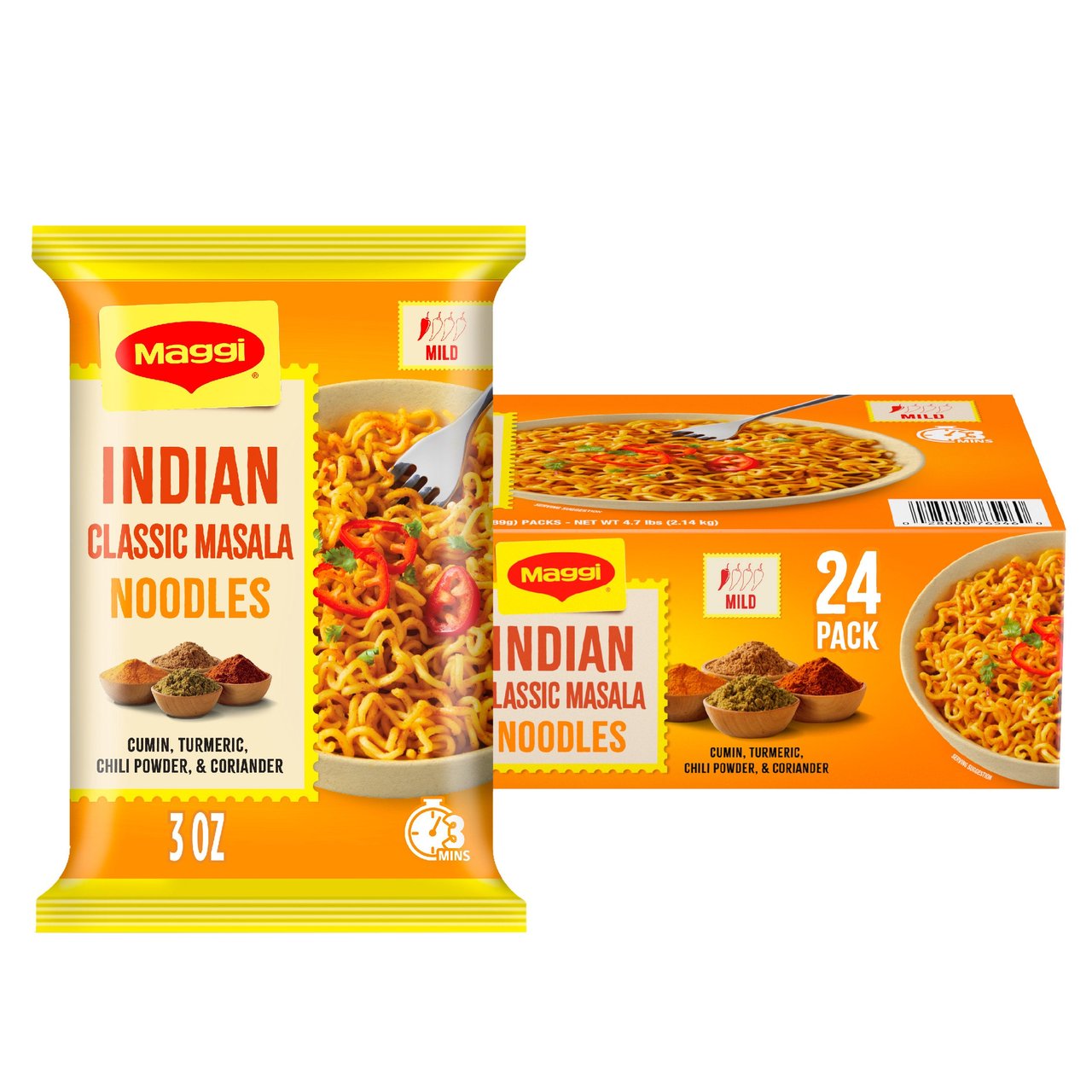 Maggi 2-Minute Indian Masala Noodles, 24 Pack, 89g (3.1 oz) - Image 1