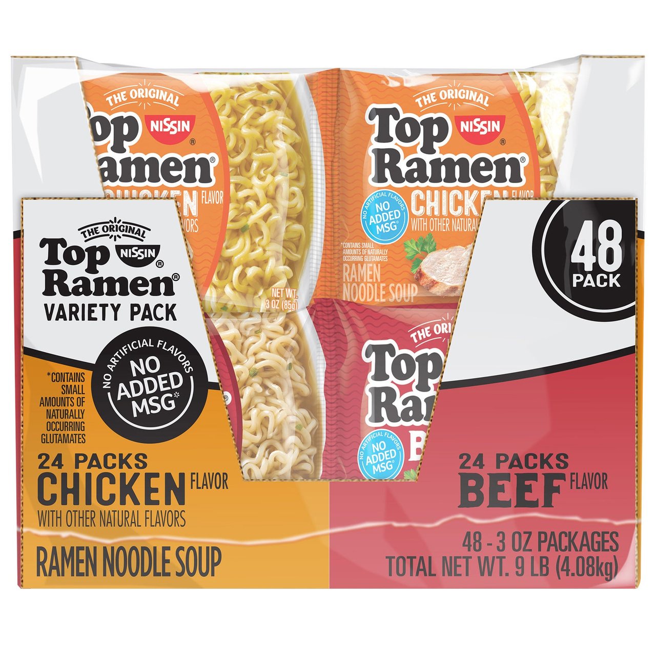 Nissin Top Ramen Beef & Chicken Flavor, 48 Count, 3 oz