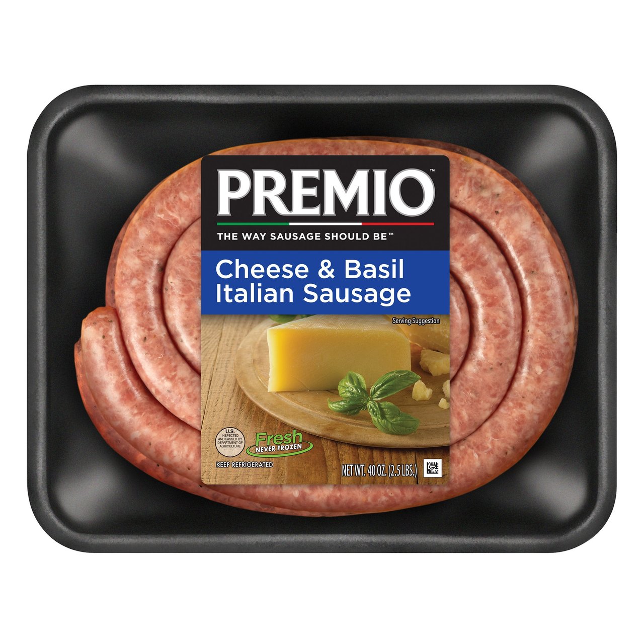 Premio Cheese & Basil Italian Sausage 40 oz (2.5 lbs) - Image 1
