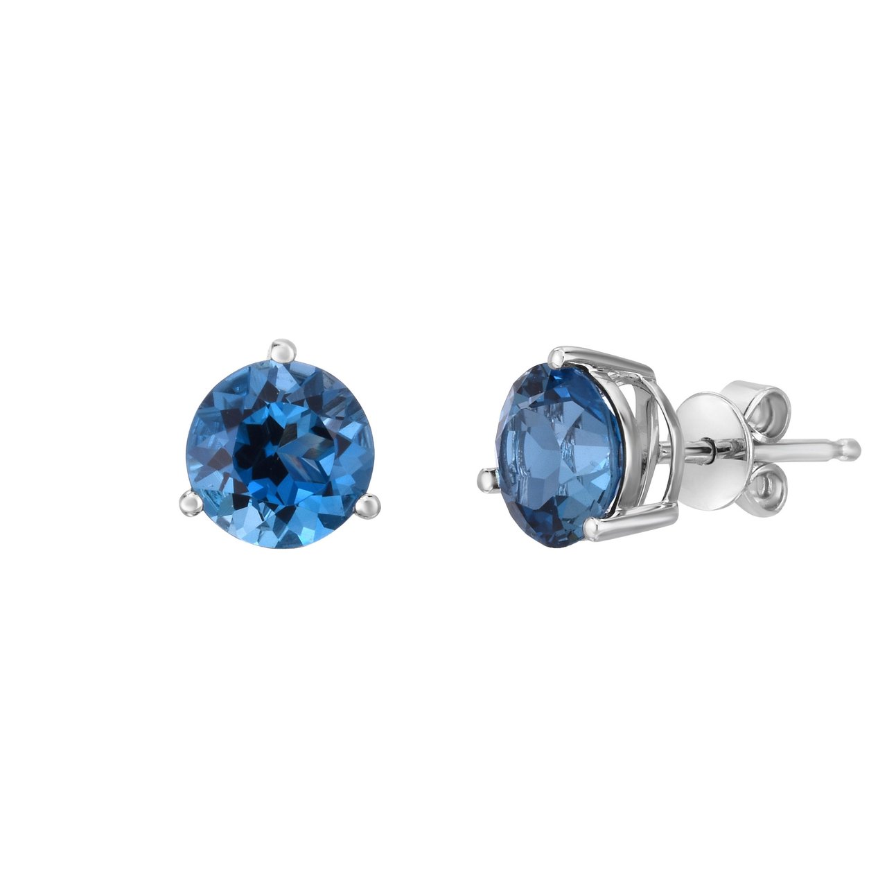14KT White Gold 7mm London Blue Topaz Earrings - Image 1