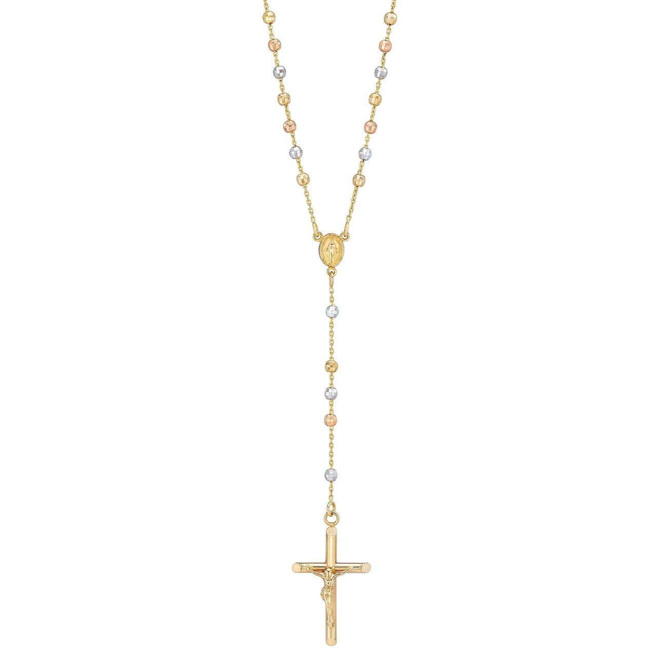 14KT Tri-Color Gold High Polish 18" Rosary Made in Italy - Image 1