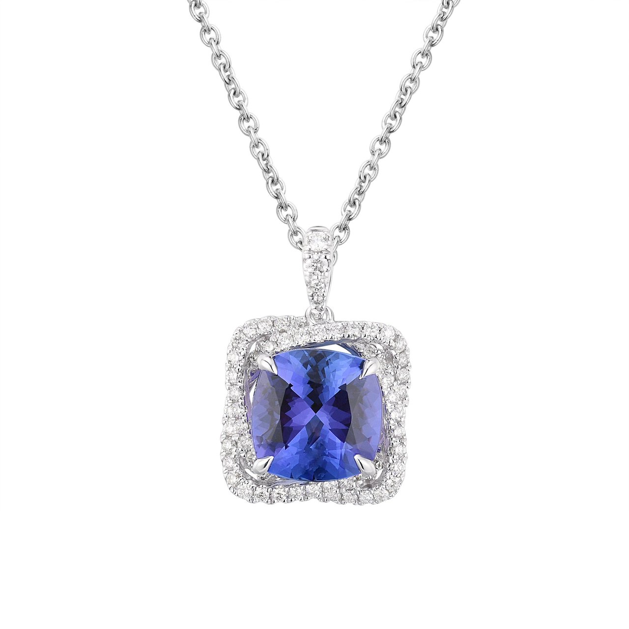 18KT White Gold VS2 I 0.47CTW Diamond & Tanzanite Pendant, 18" - Image 1