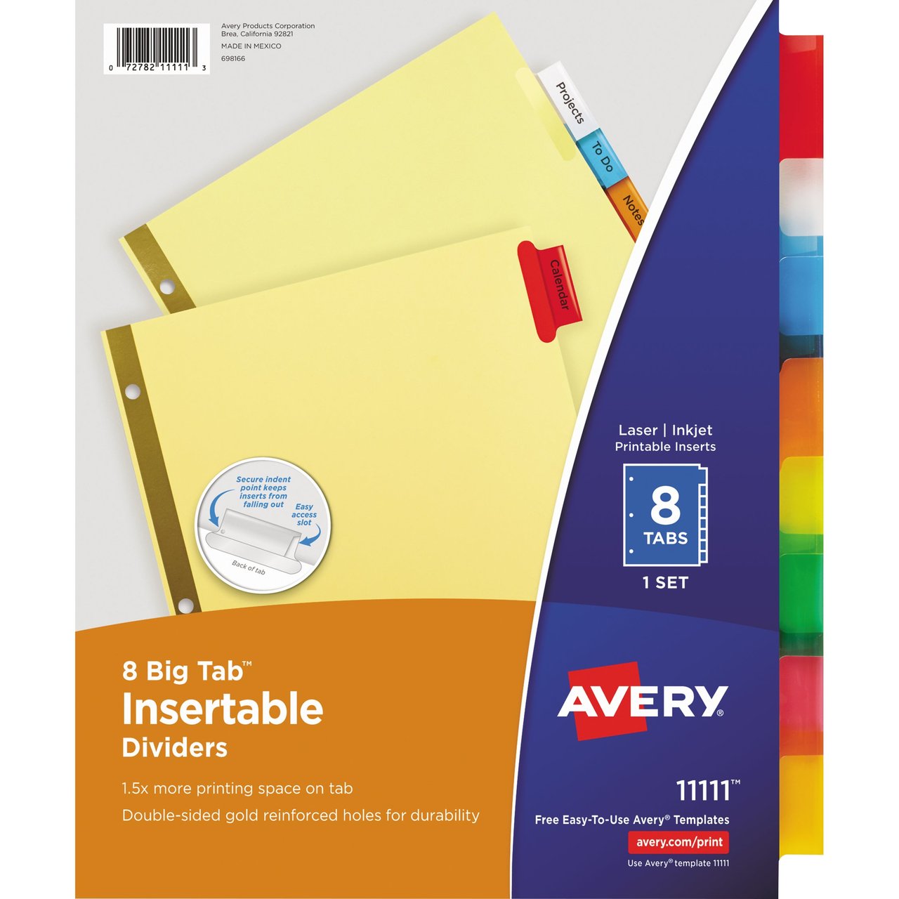 Avery 8-Tab Index Dividers Assorted, AVE11111KT, Buff, 6-Count