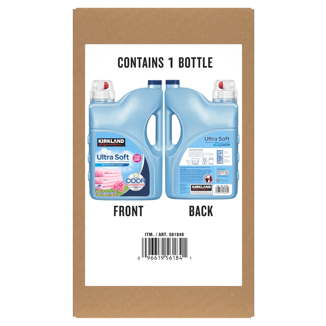 Kirkland Signature Ultra Soft Premium Fabric Softener, Fresh Scent, 220 Loads, 187 fl oz - Image 1