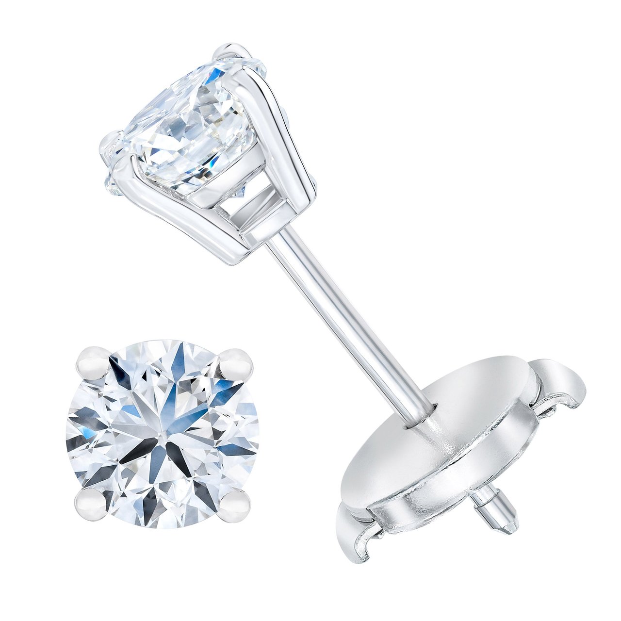14kt White Gold VS2 I 1.00 CTW Round Diamond Stud Earrings - Image 1