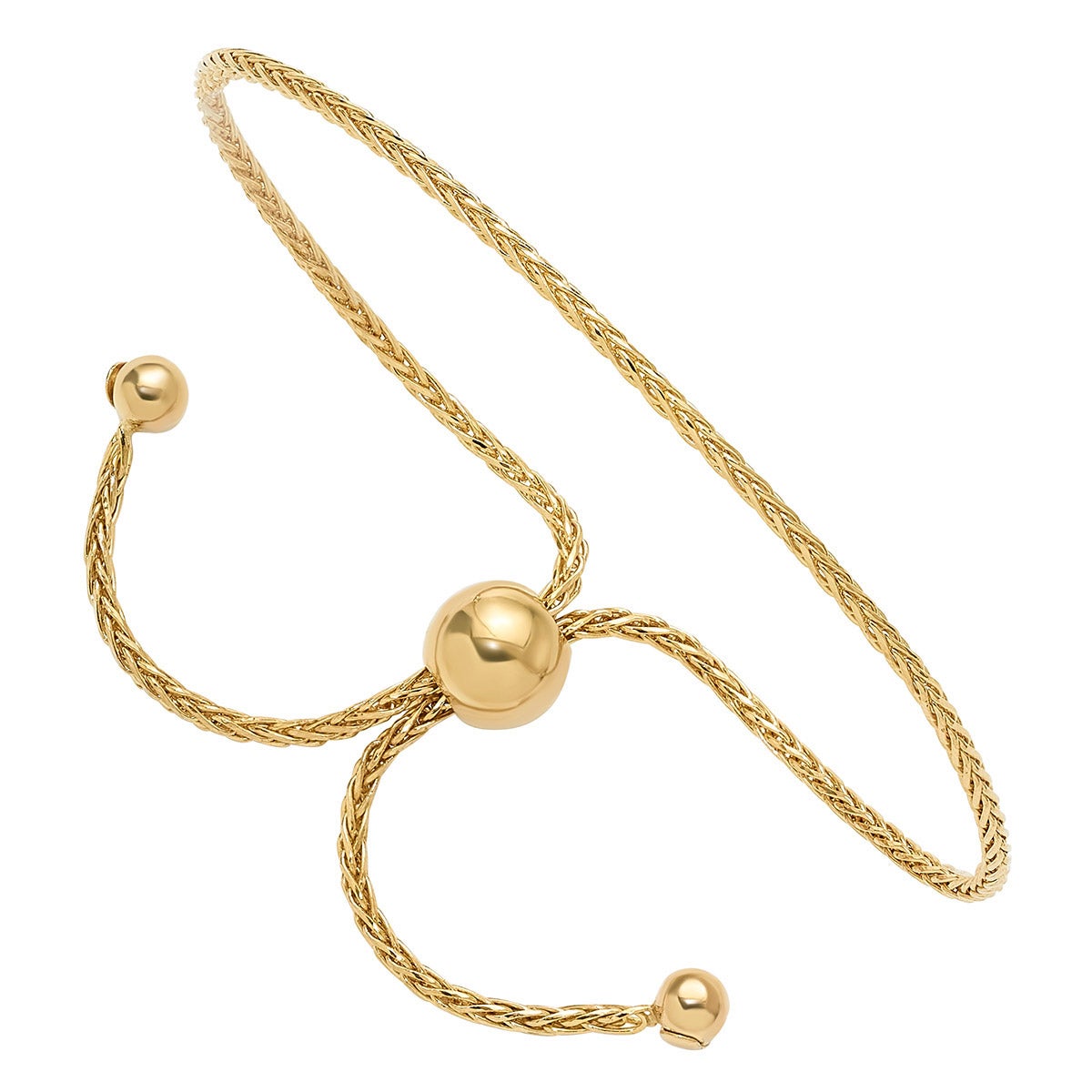 14kt Yellow Gold 9.5" Adjustable Spiga Bolo Bracelet Made in Italy - Image 1