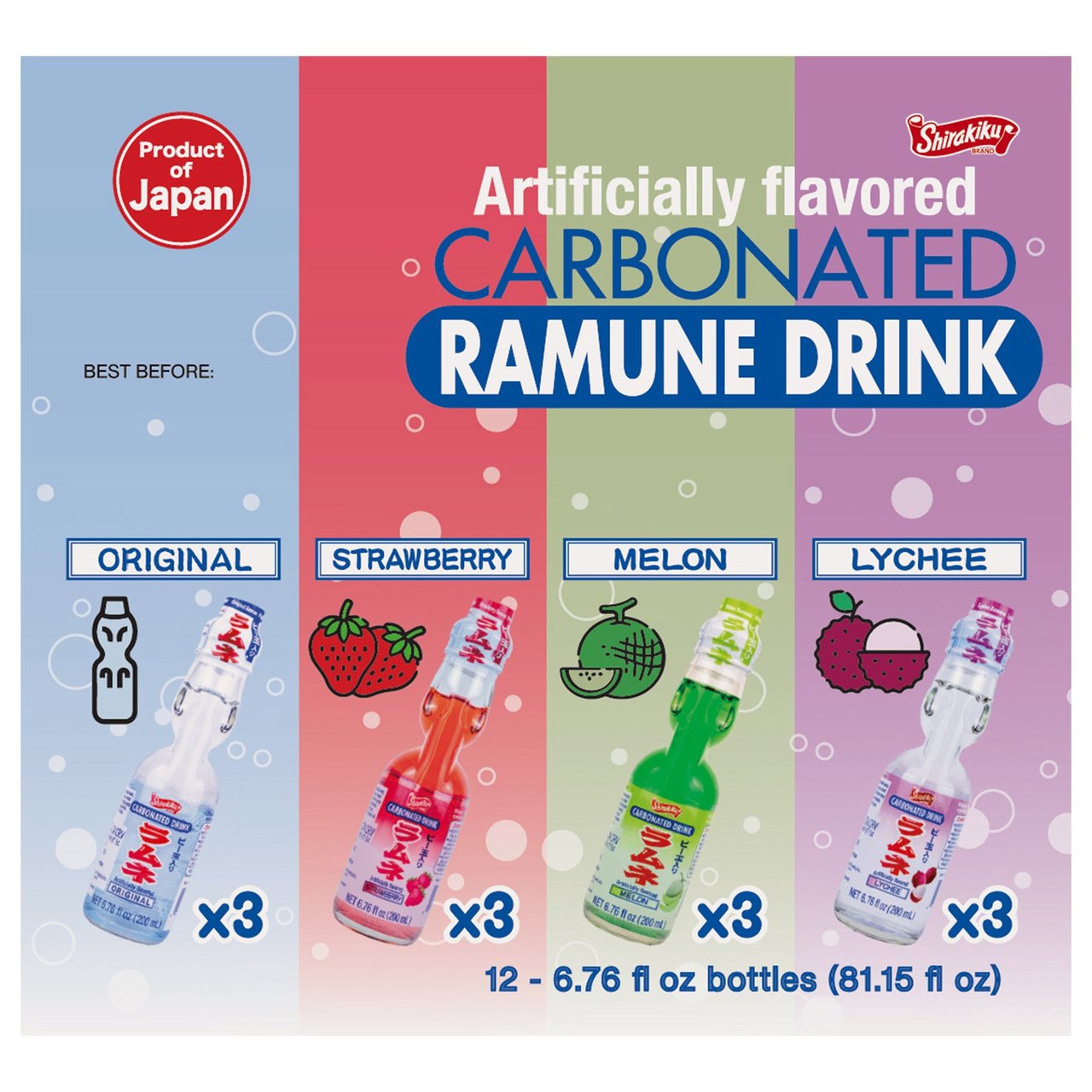 Shirakiku Ramune Variety Pack 12/6.76 oz - Image 1