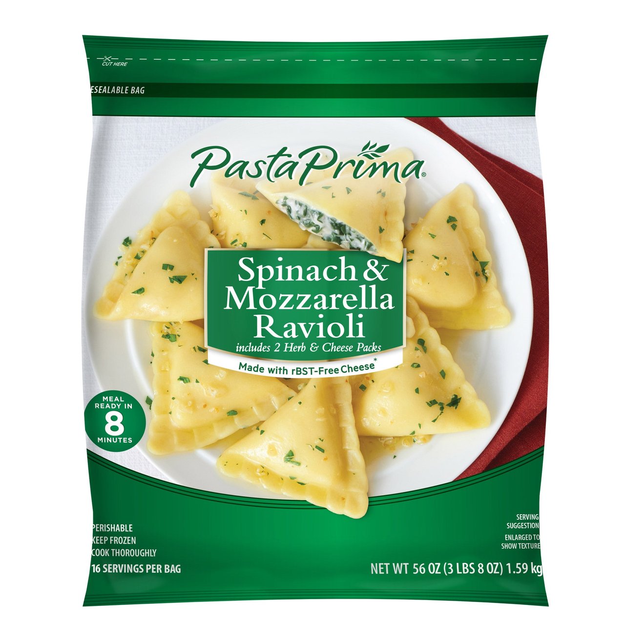 Pasta Prima Ravioli Spinach & Mozzarella 56 oz (3.5 lbs) - Image 1