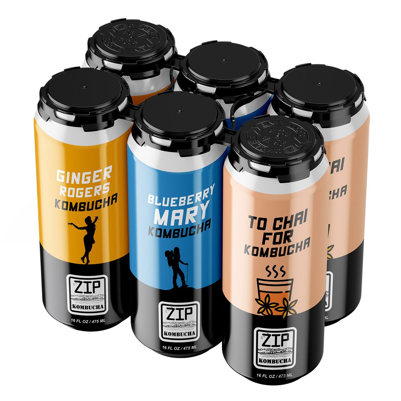 Zip Kombucha Ginger/Blueberry/Chai Variety Pack, 6/16 oz - Image 1