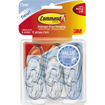 3M Command Clear Medium Hooks, 6-Count (MMM17091CLR6ES)