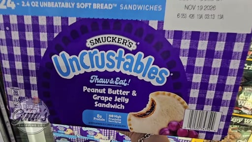 Smucker's Uncrustables Peanut Butter & Grape Jelly Sandwich, 24 Count, 2.4 oz Each
