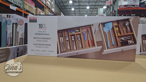 Seville Classics 10-Piece Acacia Wood Organizing Box Set