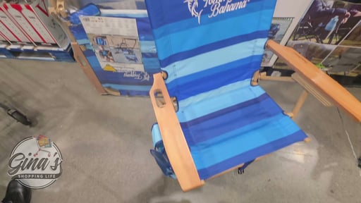 Tommy Bahama Hi-Boy Beach Chair Wood Grain Finish Blue Palm/Blue Stripe