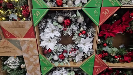 30" Pre-Lit Flocked Poinsettia Wreath