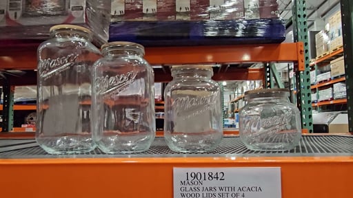 Mason Glass Jars with Acacia Wood Lids, Set of 4