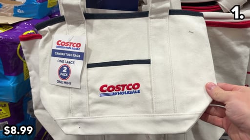 Costco Wholesale Canvas Tote Bags, 2-Count, Red and Navy Trim
