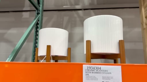 Ceramic Planters with Bamboo Stands, 2-Pack