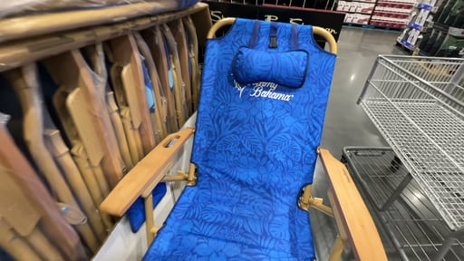 Tommy Bahama Hi-Boy Beach Chair Wood Grain Finish Blue Palm/Blue Stripe