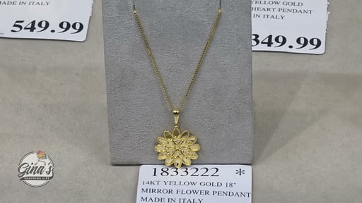 14kt Yellow Gold 18" Mirror Flower Pendant Made in Italy