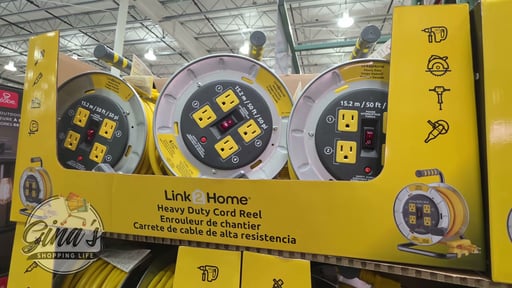 Link2Home Heavy Duty 50 ft Metal Cord Reel with 4 Power Outlets, 12 AWG SJTW