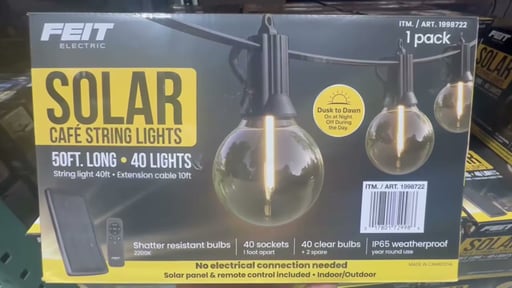 50 ft. Solar LED Cafe String Lights, 40-Light