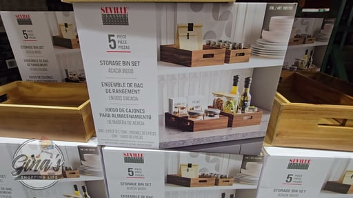 Seville Classics 5-Piece Acacia Storage Bin Set