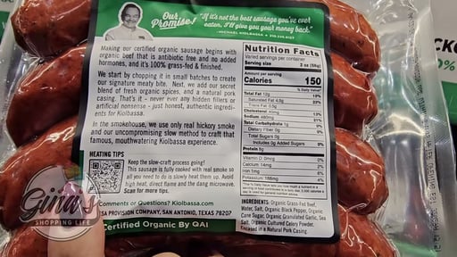 Kiolbassa Organic Beef Sausage Per LB