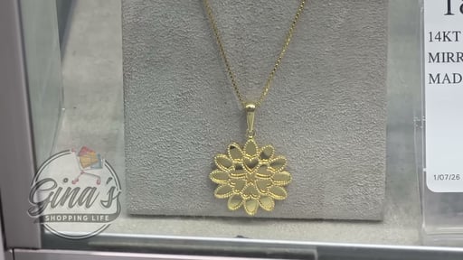 14kt Yellow Gold 18" Mirror Flower Pendant Made in Italy