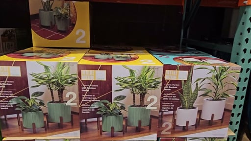 Ceramic Planters with Bamboo Stands, 2-Pack