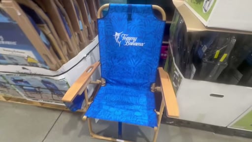 Tommy Bahama Hi-Boy Beach Chair Wood Grain Finish Blue Palm/Blue Stripe