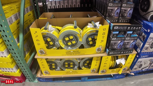 Link2Home Heavy Duty 50 ft Metal Cord Reel with 4 Power Outlets, 12 AWG SJTW