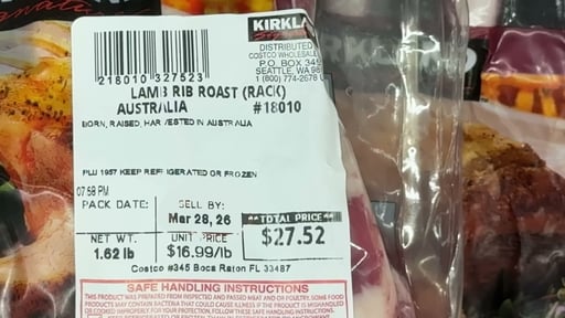 Kirkland Signature Lamb Rib Roast Rack