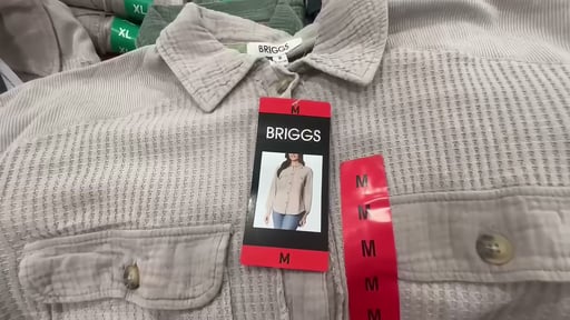 BRIGGS WOMEN'S BUTTON FRONT WAFFLE SHIRT