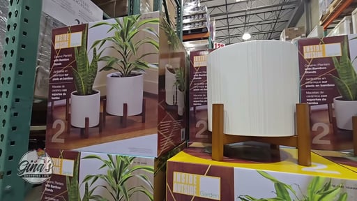 Ceramic Planters with Bamboo Stands, 2-Pack