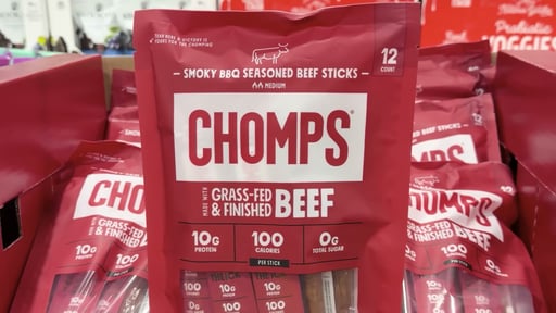 Chomps Grass-Fed Smoky BBQ Beef Sticks, 12-Count, 1.15 oz Each