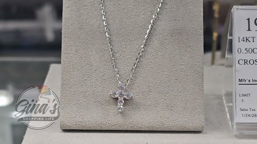 14KT White Gold VS2 I 0.50CTW Round Diamond Cross Pendant