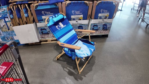Tommy Bahama Hi-Boy Beach Chair Wood Grain Finish Blue Palm/Blue Stripe
