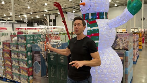 9' Pop-Up LED Snowman with Skis and Twinkle Lights