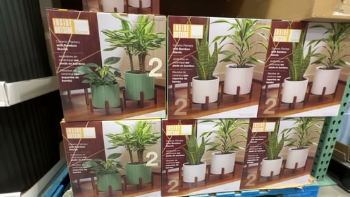 Ceramic Planters with Bamboo Stands, 2-Pack