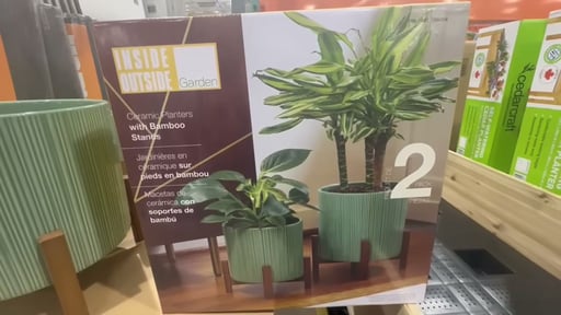 Ceramic Planters with Bamboo Stands, 2-Pack